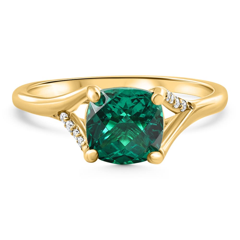 1 1/2Ct Cushion Emerald & Diamond Ring 10k Gold Lab Grown Engagement Fashion