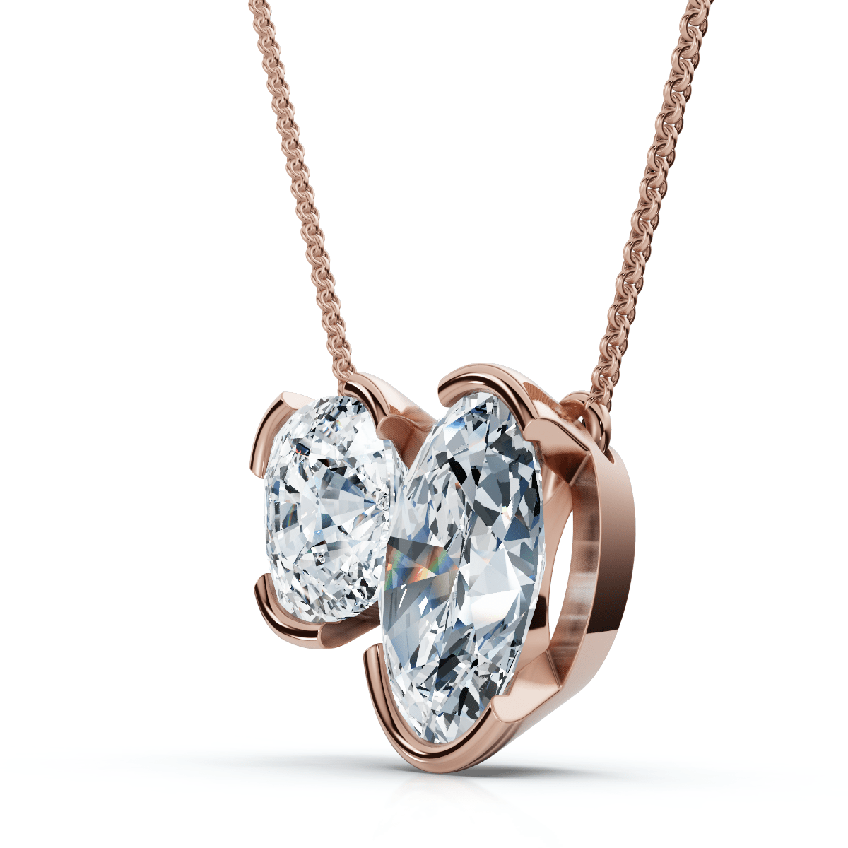 2Ct Cushion and Oval Toi et Moi Diamond Pendant 14k Gold or Pt Lab Grown