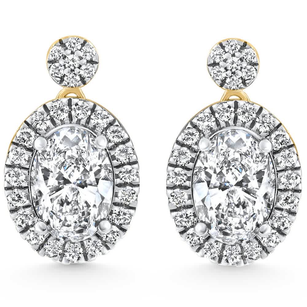 3 1/2Ct Oval Halo Dangle Diamond Earrings Yellow Gold Studs Lab Grown