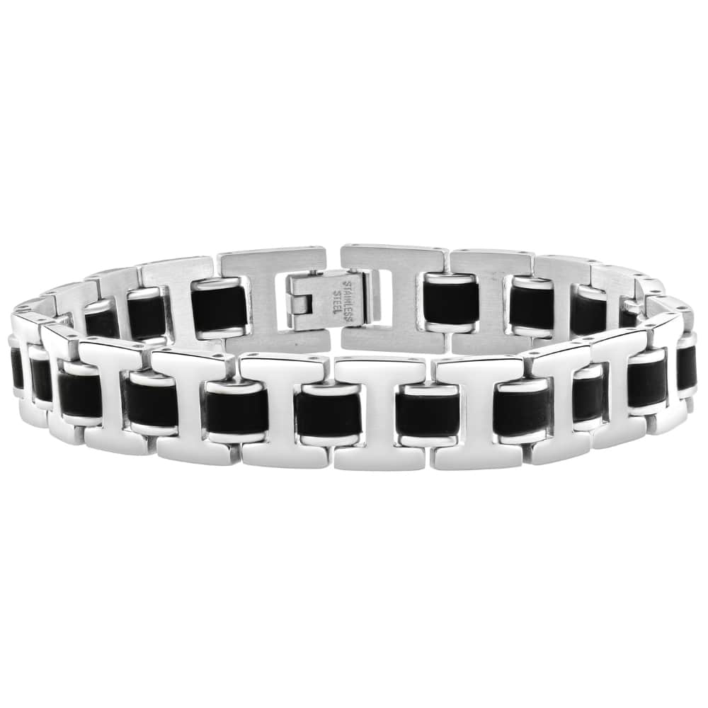 Men's Steel Brushed Black Two Tone 11mm Link Flexible 8 " Bracelet