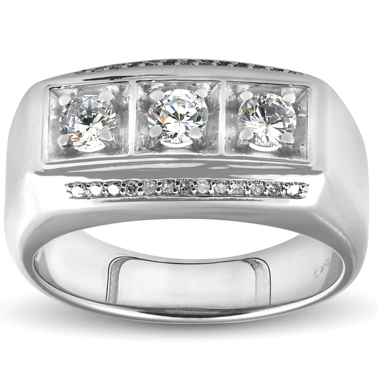 1ct Diamond Mens Three Stone Wedding Anniversary Ring 10k White Gold