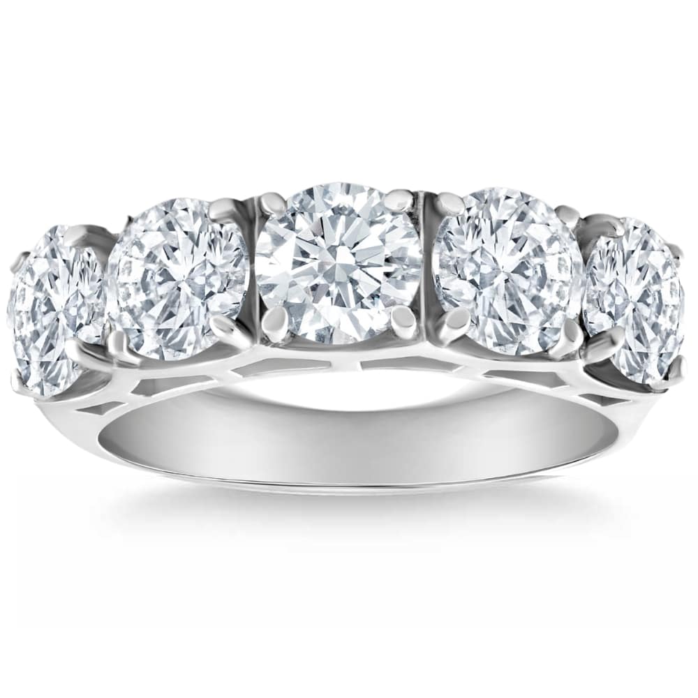 3 3/4Ct 5-Stone Lab Grown Diamond Wedding Ring 14K White Gold Size Selectable
