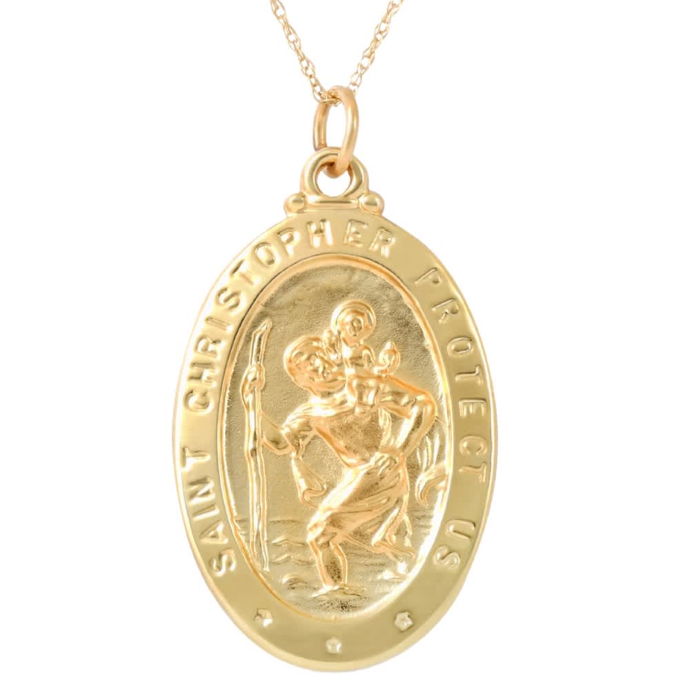 14k Yellow Gold St. Christopher Medal Pendant  1" Tall  3 Grams