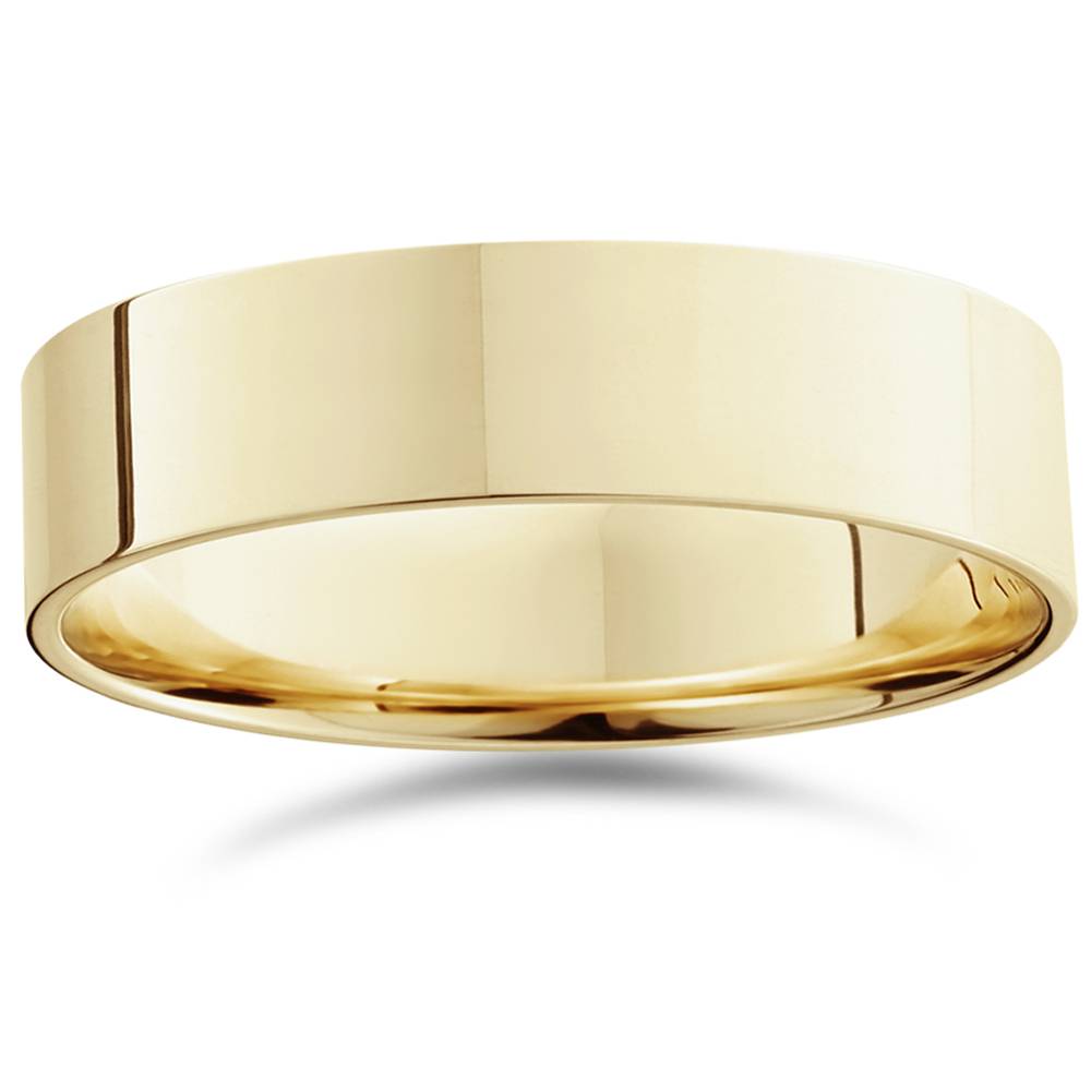 6mm Flat High Polished Wedding Band 10K Yellow Gold Size Selectable