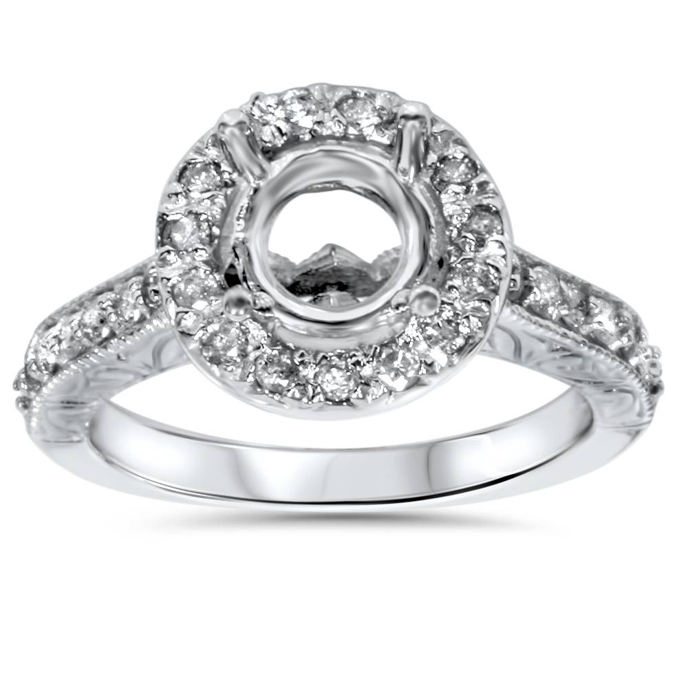 1/2ct Vintage Halo Diamond Ring Setting 14K White Gold Size Selectable