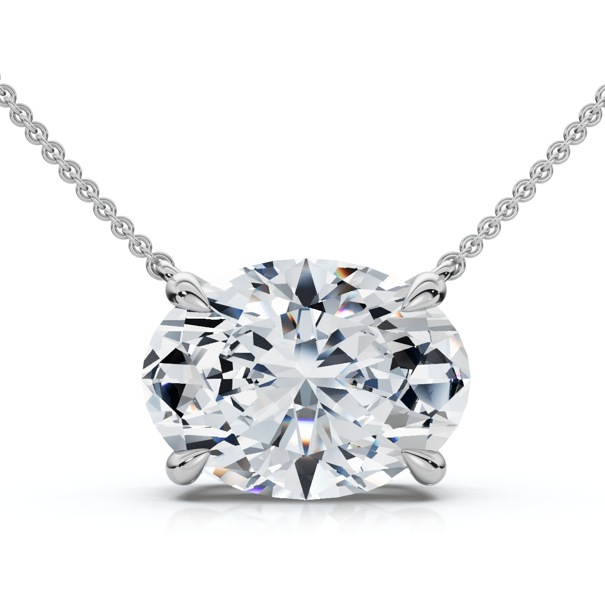 Certified 3Ct Diamond Oval Solitaire Pendant 14k Gold 18" Women's Chain Lab Grown