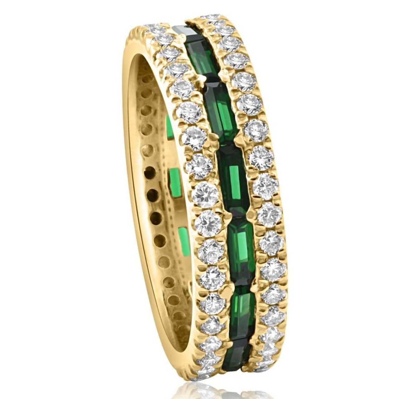 2 1/2 Ct Diamond & Emerald Eternity Ring in Yellow Gold Lab Grown