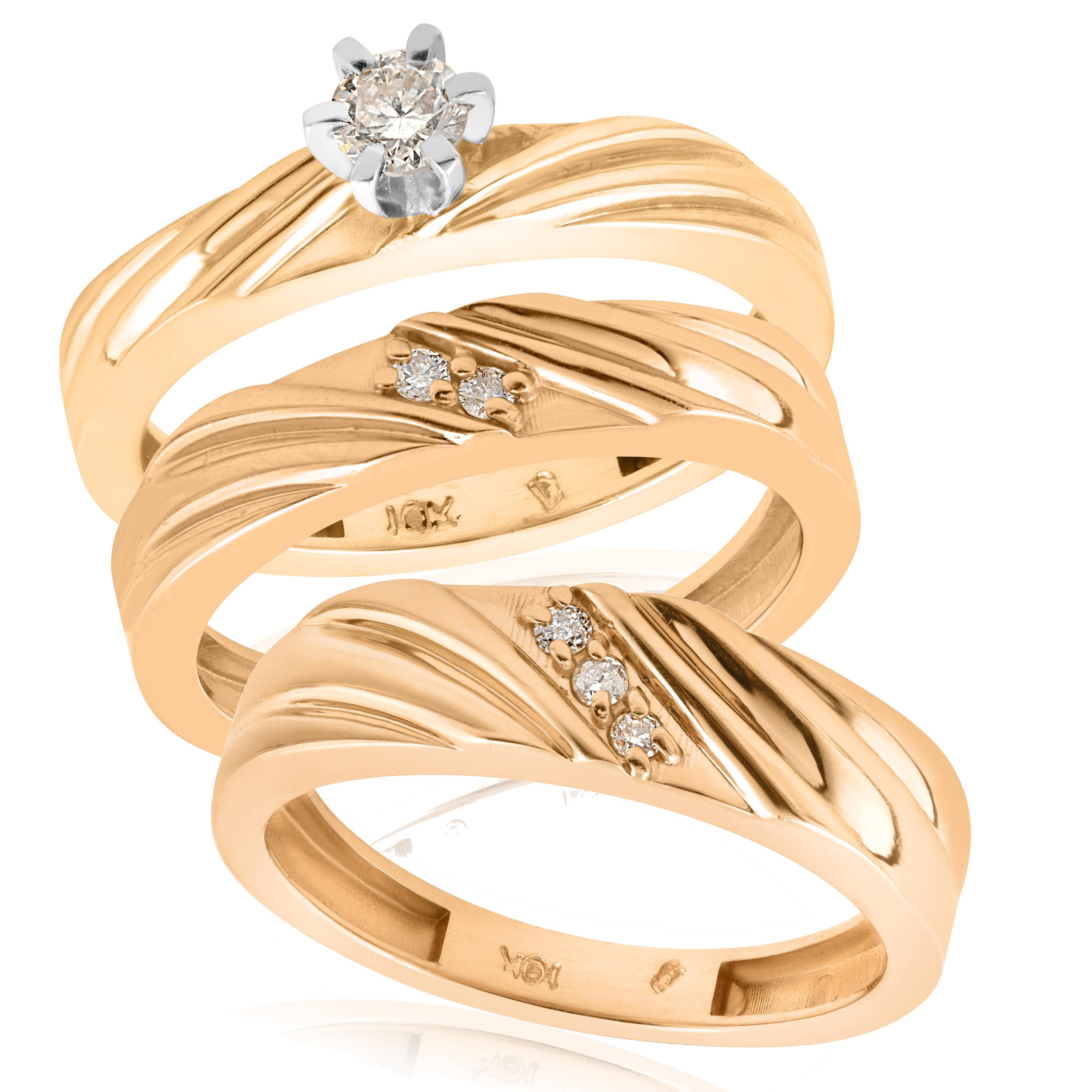 1/3ct Diamond Engagement Trio Wedding Band Set 14K Yellow Gold Size Selectable