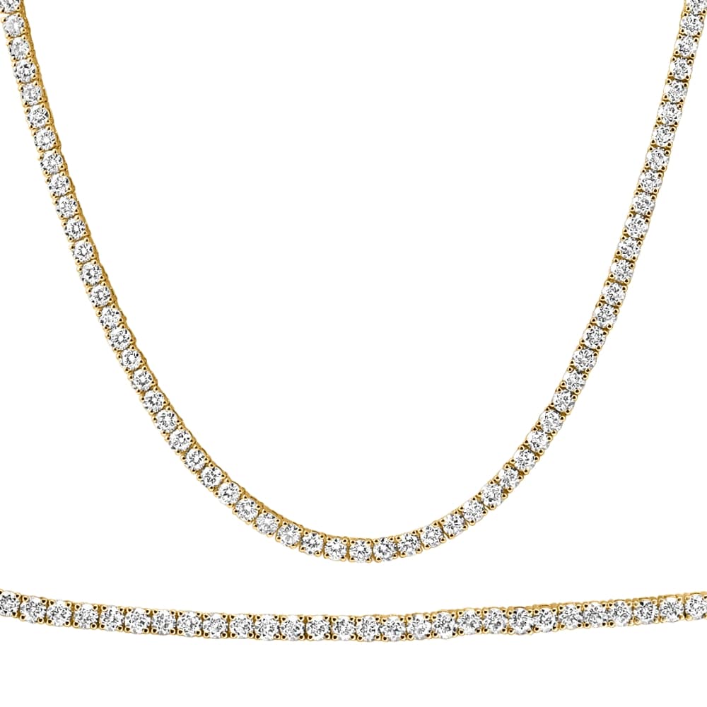 20Ct Round Diamond Tennis Necklace 14k Yellow Gold Lab Grown Size: Medium