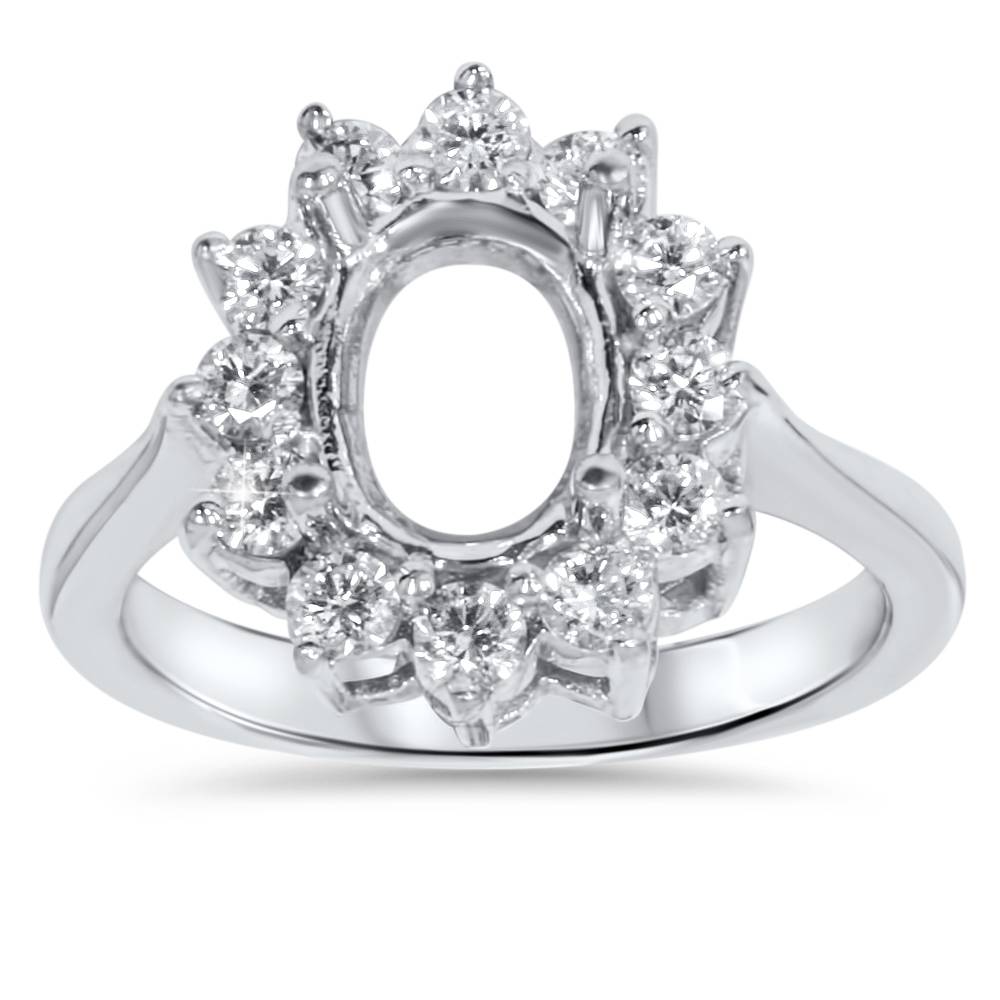 5/8ct VVS 18K Oval Diamond Halo Ring Setting Semi Mount 6