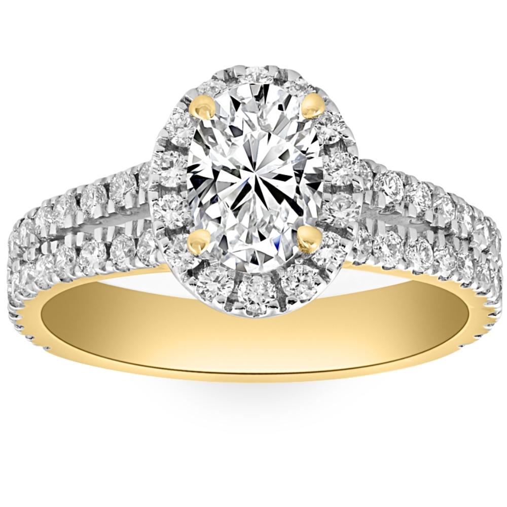 2Ct Diamond Oval Lab Grown Halo Engagement Ring White, Yellow or Rose Gold