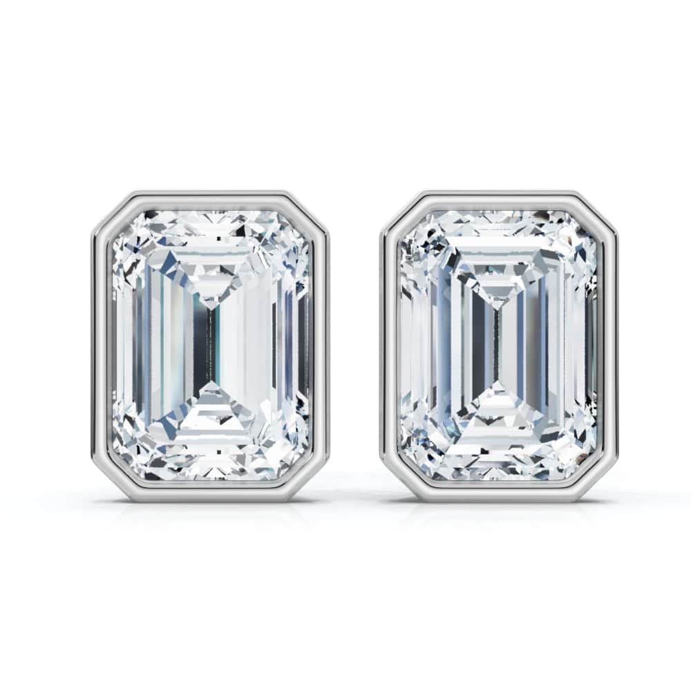 2Ct TW Emerald Cut Bezel Diamond Studs 14k Gold Lab Grown Earrings