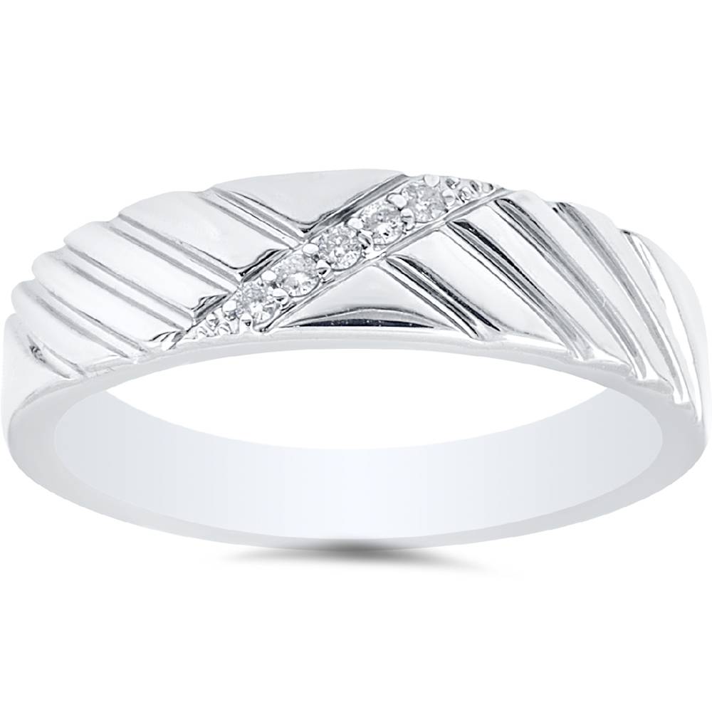 Mens Diamond 14K White Gold Wedding Ring Size Selectable