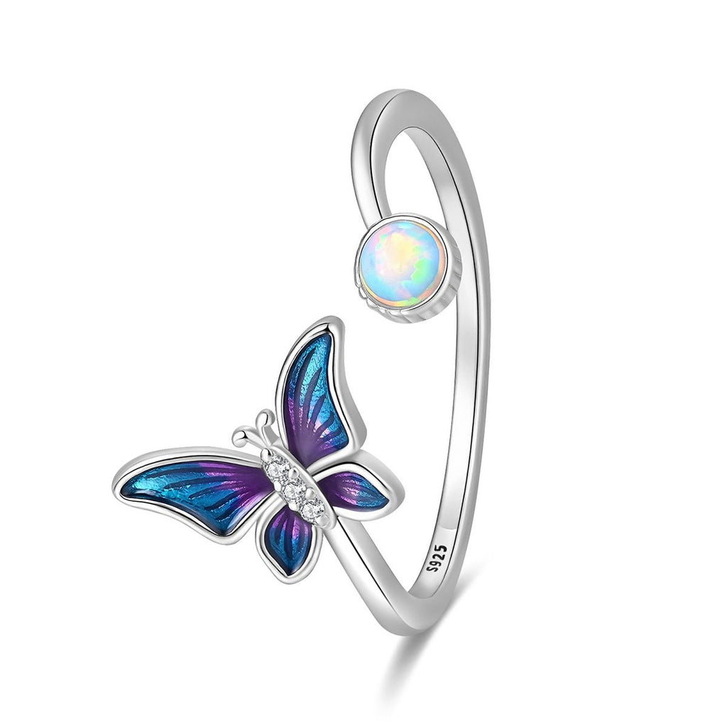Opal & Blue Butterfly Adjustable Ring