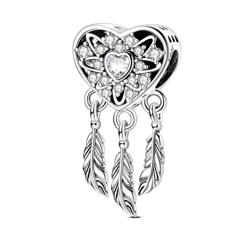 Openwork Heart & Three Feathers Dreamcatcher Charm