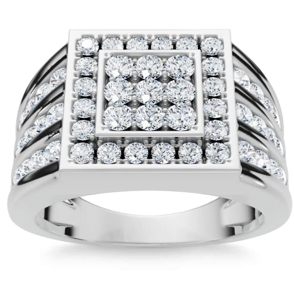 1Ct TW Diamond Men's Anniversary Wedding Ring High Polished Band 10k White Gold