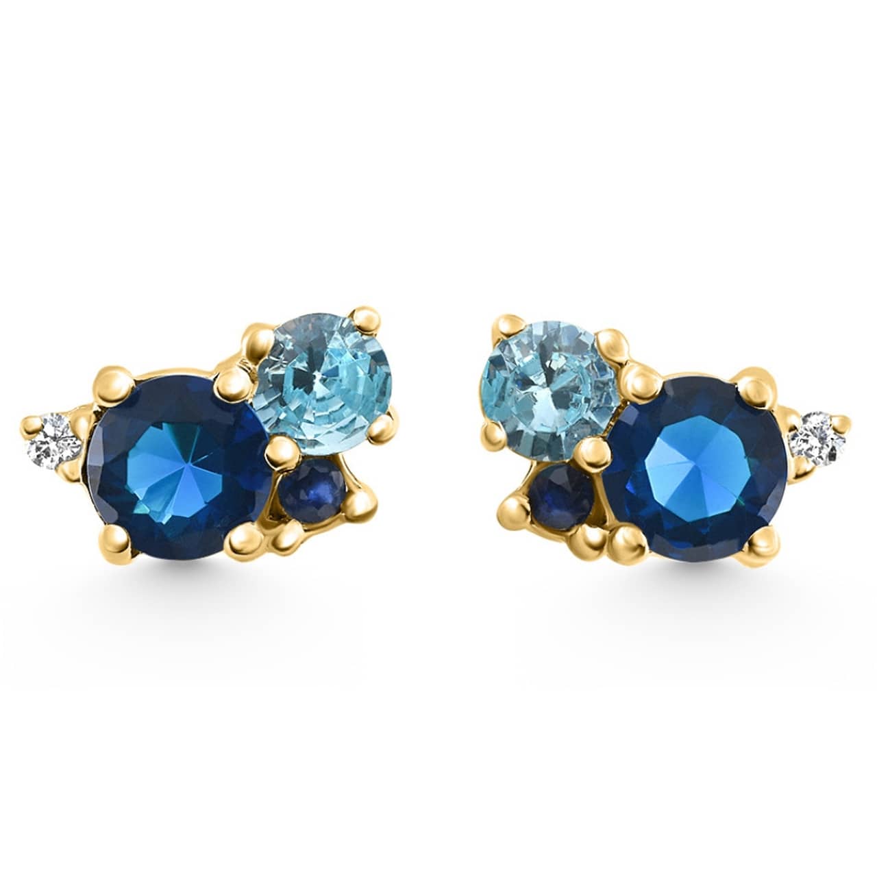 4Ct Diamond & Blue Gemstone Hydrangea Bouquet Earrings Studs 14k Gold Lab Grown