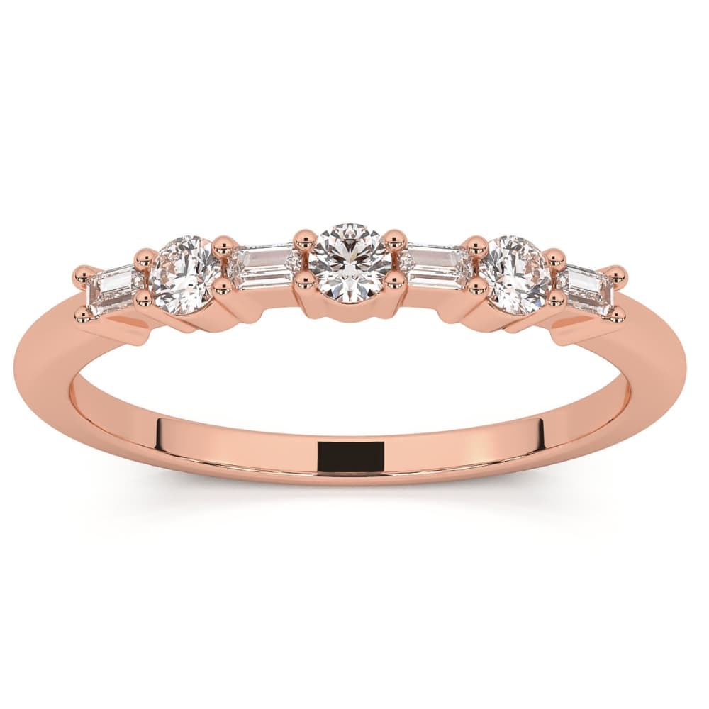 1/4Ct Baguette & Round Diamond Wedding Ring Stackable Band 14k Gold Lab Grown