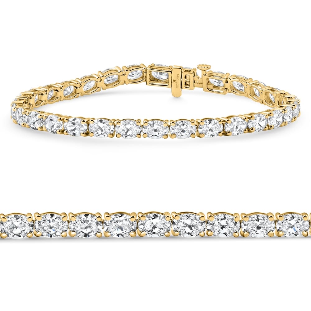 10.75Ct Oval Cut Diamond Tennis Bracelet 7" 14k Yellow Gold Lab Grown Size: Medium