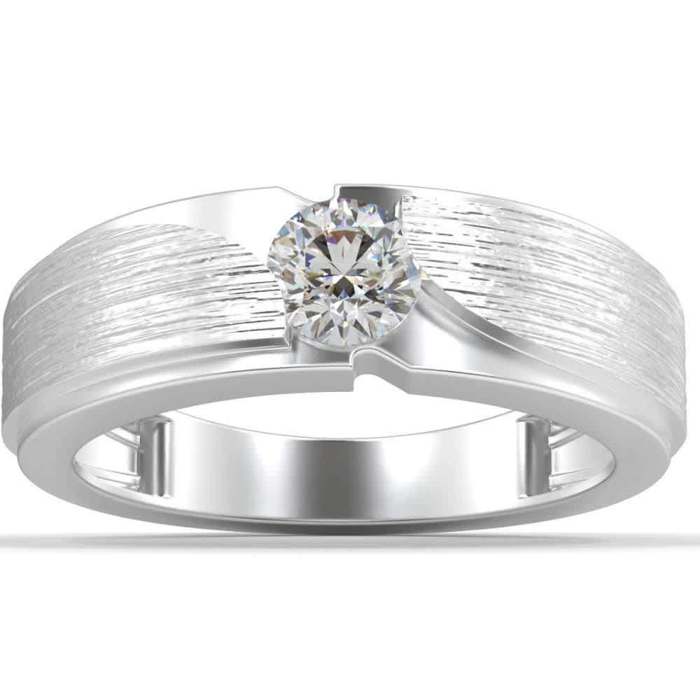 1/2Ct Men's Diamond Brushed Solitaire Diamond Wedding Ring Lab Grown in Gold