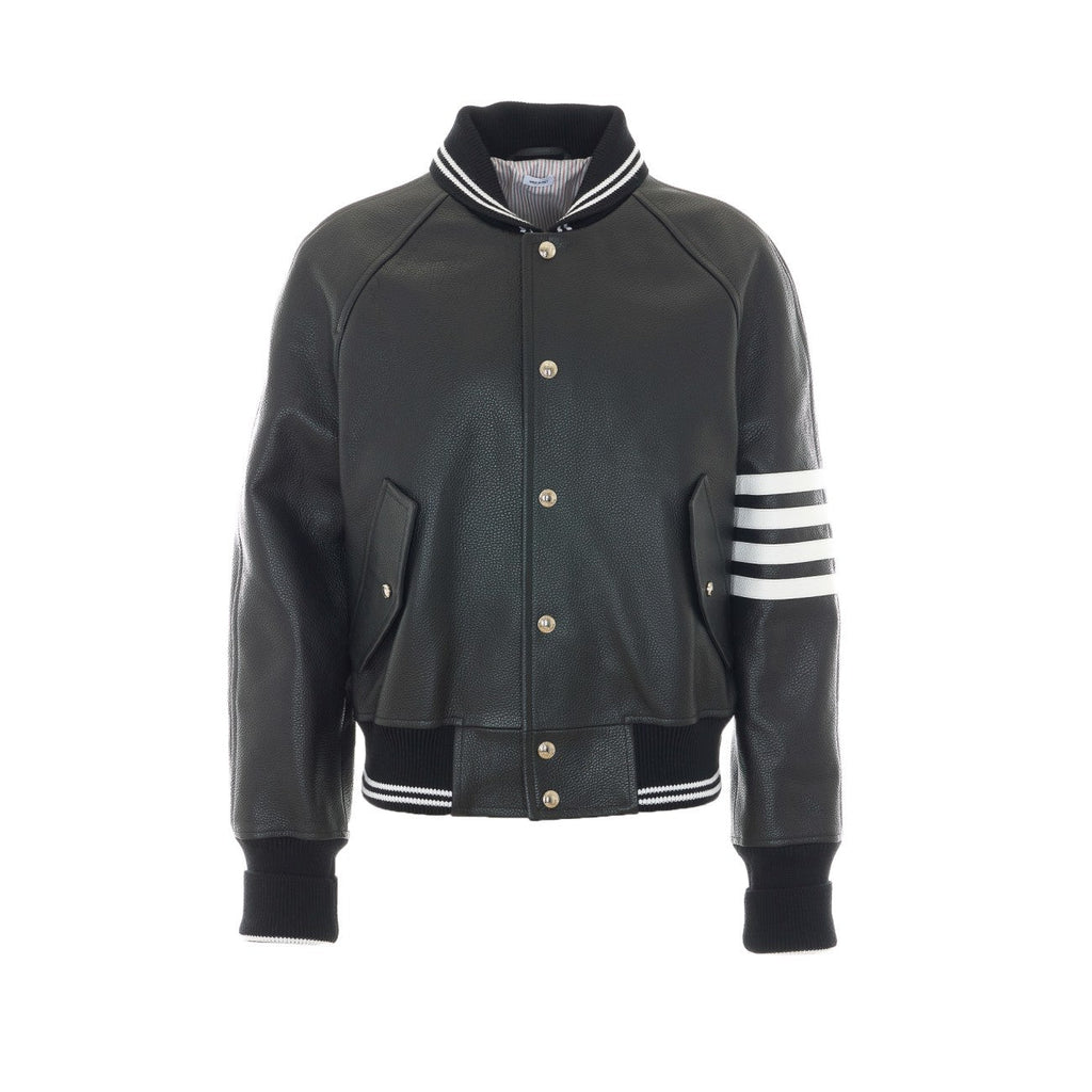 Thom Browne Men Oversized Leather Bomber With 4-Bar