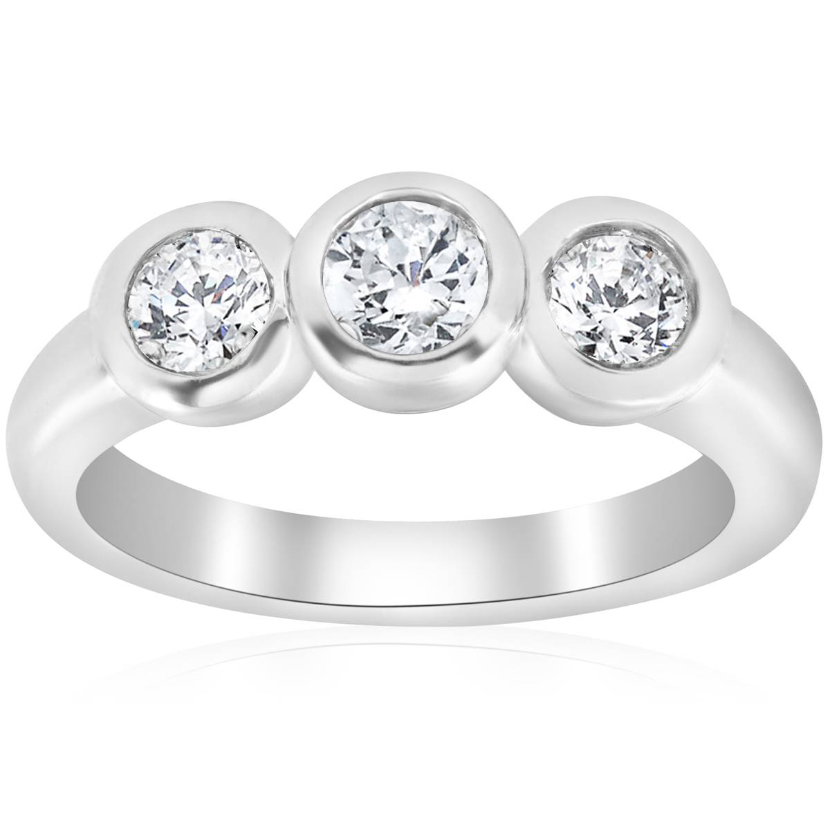 3/4ct Bezel Past Present Future Diamond 3 Stone Engagement Ring White Gold 14 kt Size Selectable