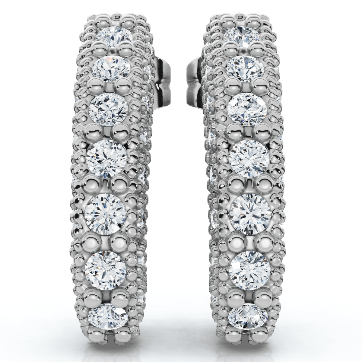 1/2ct Vintage Pave Huggie Hoops Earrings 14K White Gold