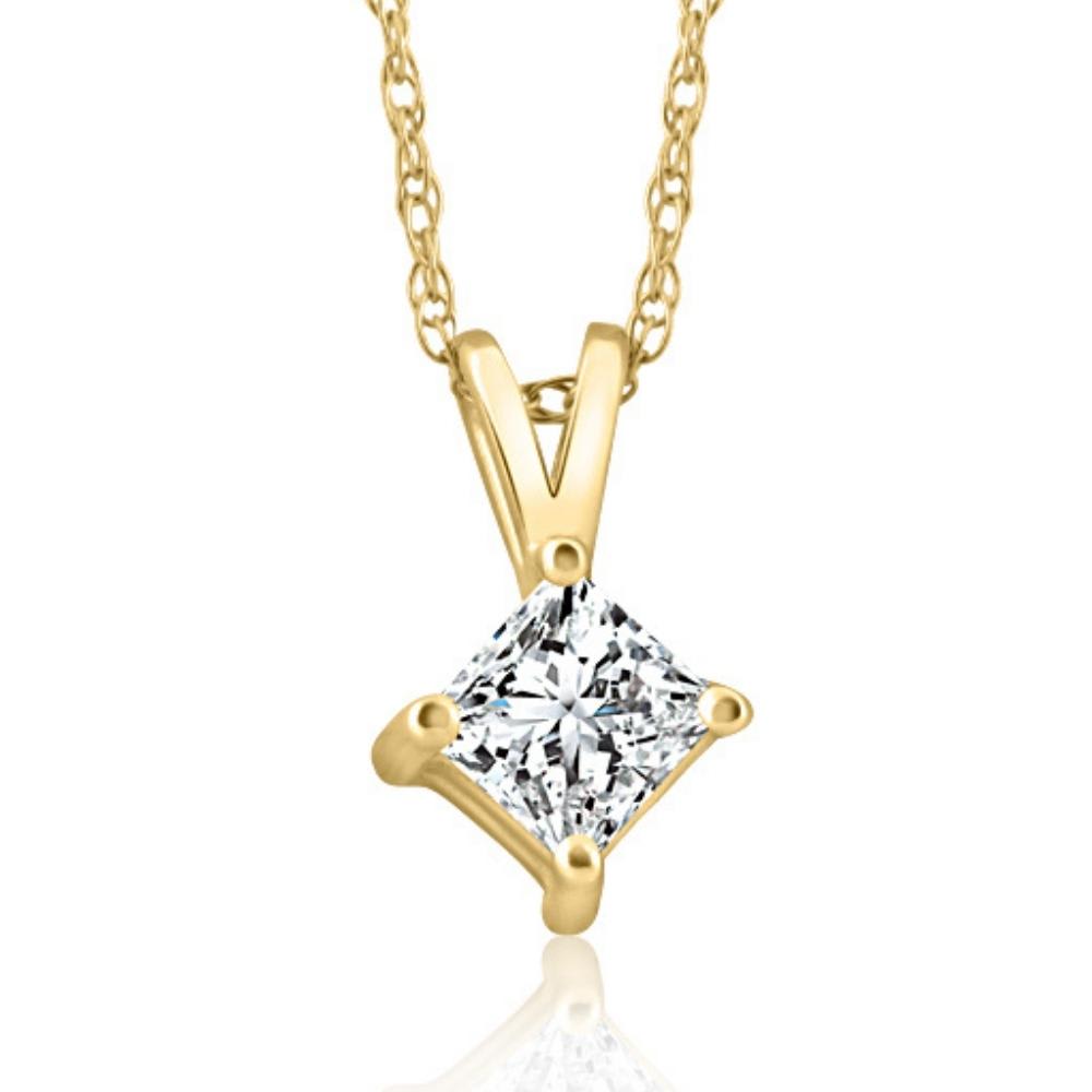 14k Gold Princess Cut 3/8ct Diamond Solitaire Pendant Enhanced