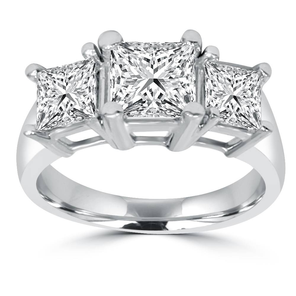 2ct Three Stone Princess Cut Diamond Engagement Ring 14K Gold Lab Grown Size Selectable