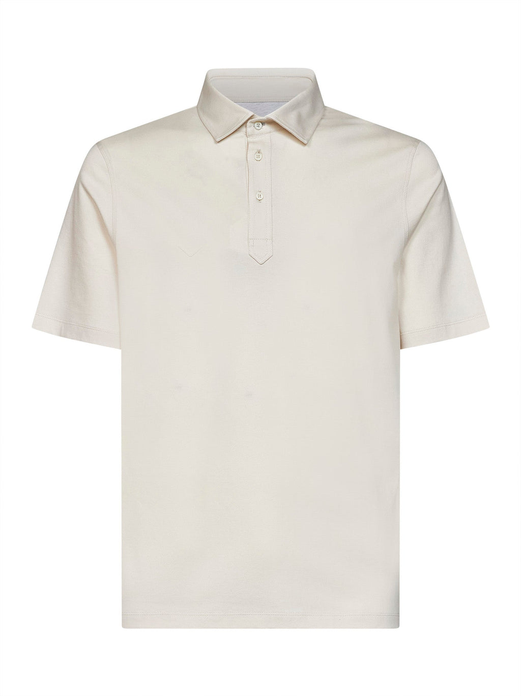 Brunello Cucinelli Men Cream White Cotton Jersey Polo Shirt