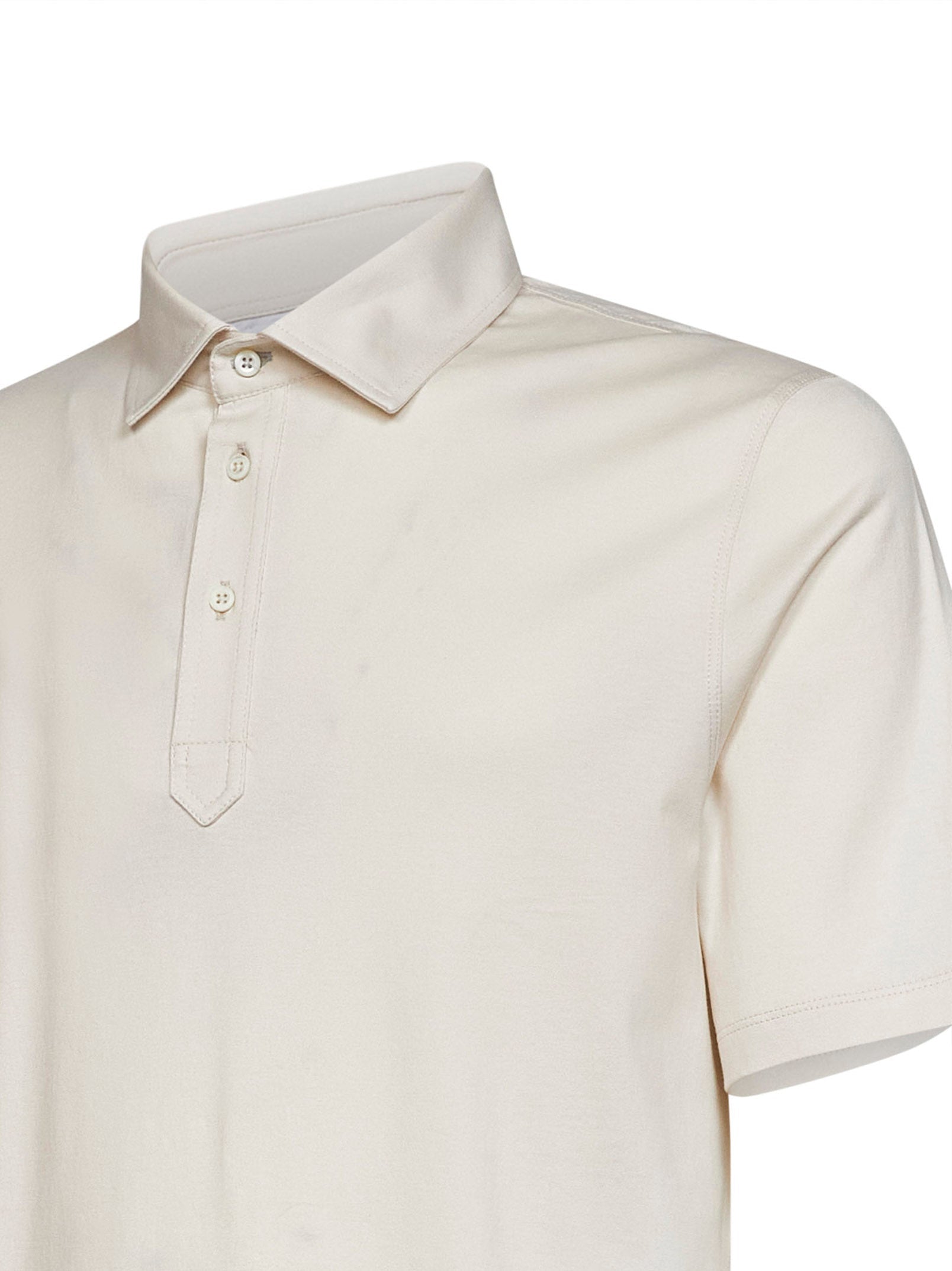 Brunello Cucinelli Men Cream White Cotton Jersey Polo Shirt