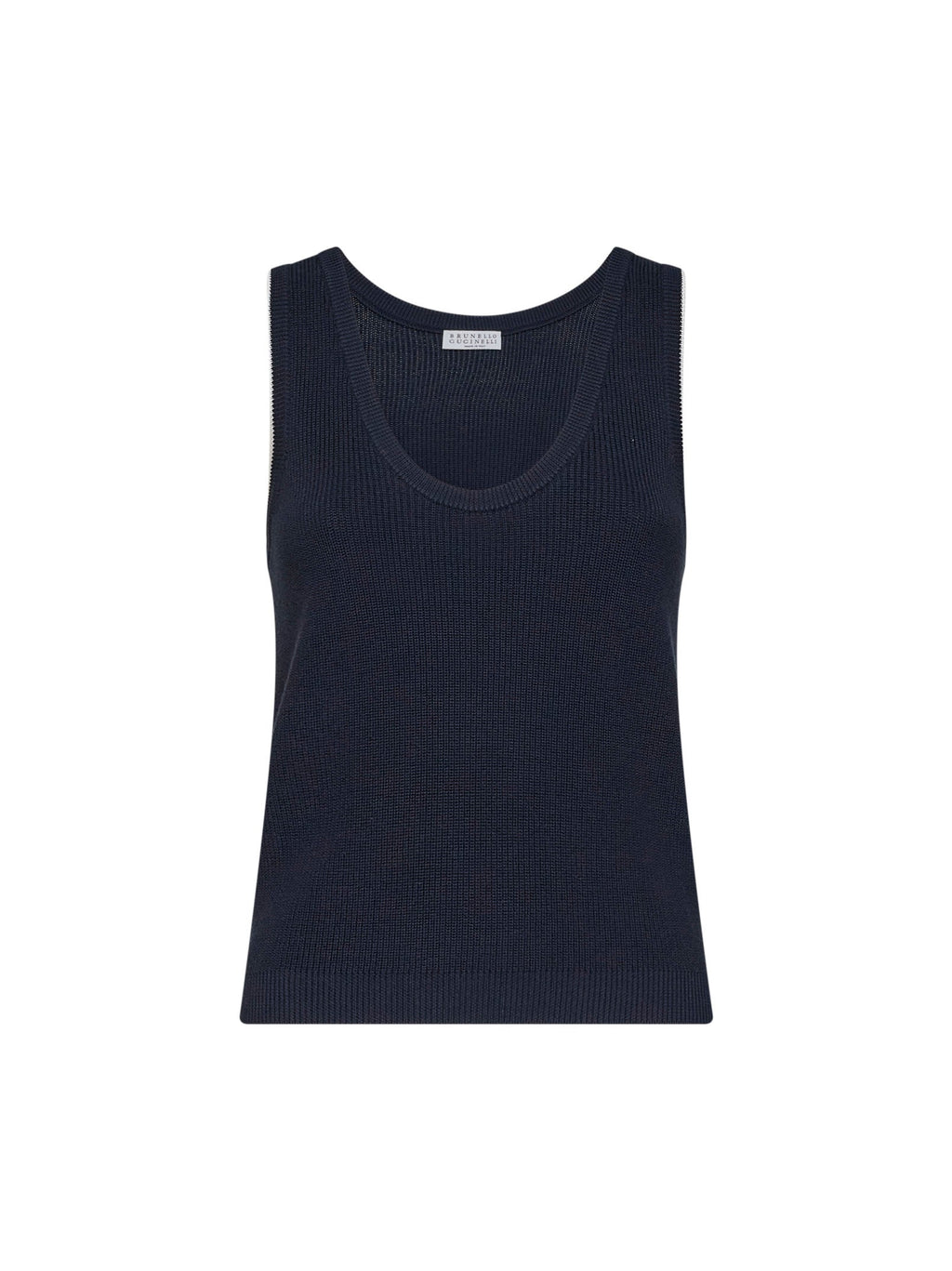 Brunello Cucinelli Women Blue Ribbed Cotton Knit Top