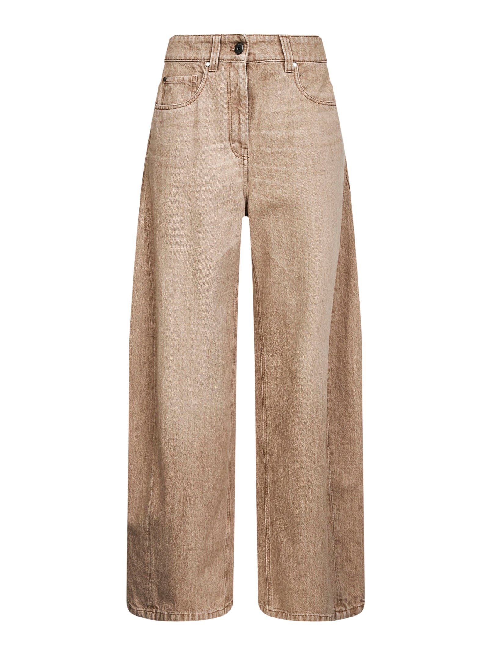 Brunello Cucinelli Women Beige Authentic Denim Wide Jeans With Monili