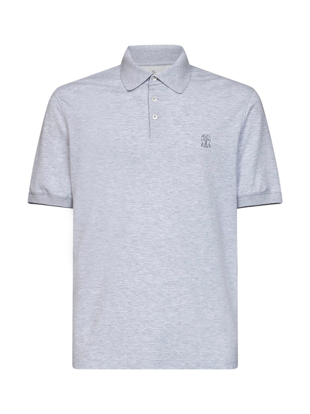 Brunello Cucinelli Men Grey Cotton Pique Logo Polo Shirt