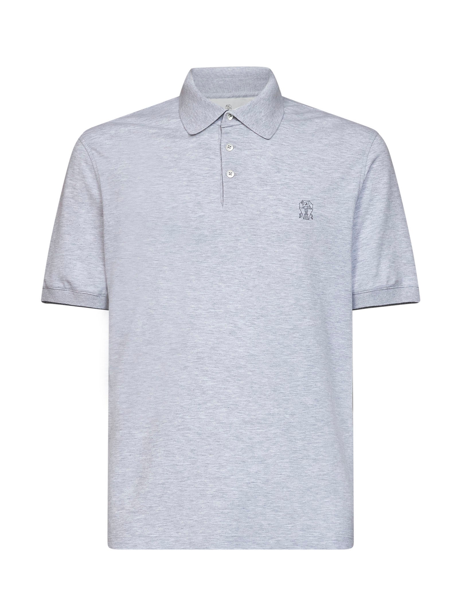 Brunello Cucinelli Men Grey Cotton Pique Logo Polo Shirt