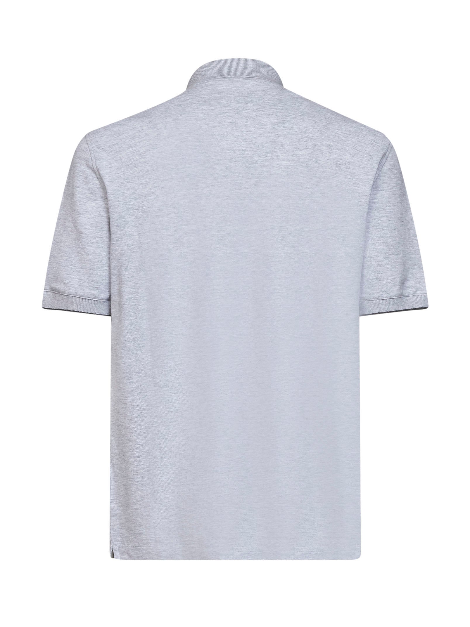 Brunello Cucinelli Men Grey Cotton Pique Logo Polo Shirt