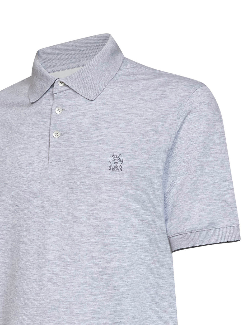 Brunello Cucinelli Men Grey Cotton Pique Logo Polo Shirt