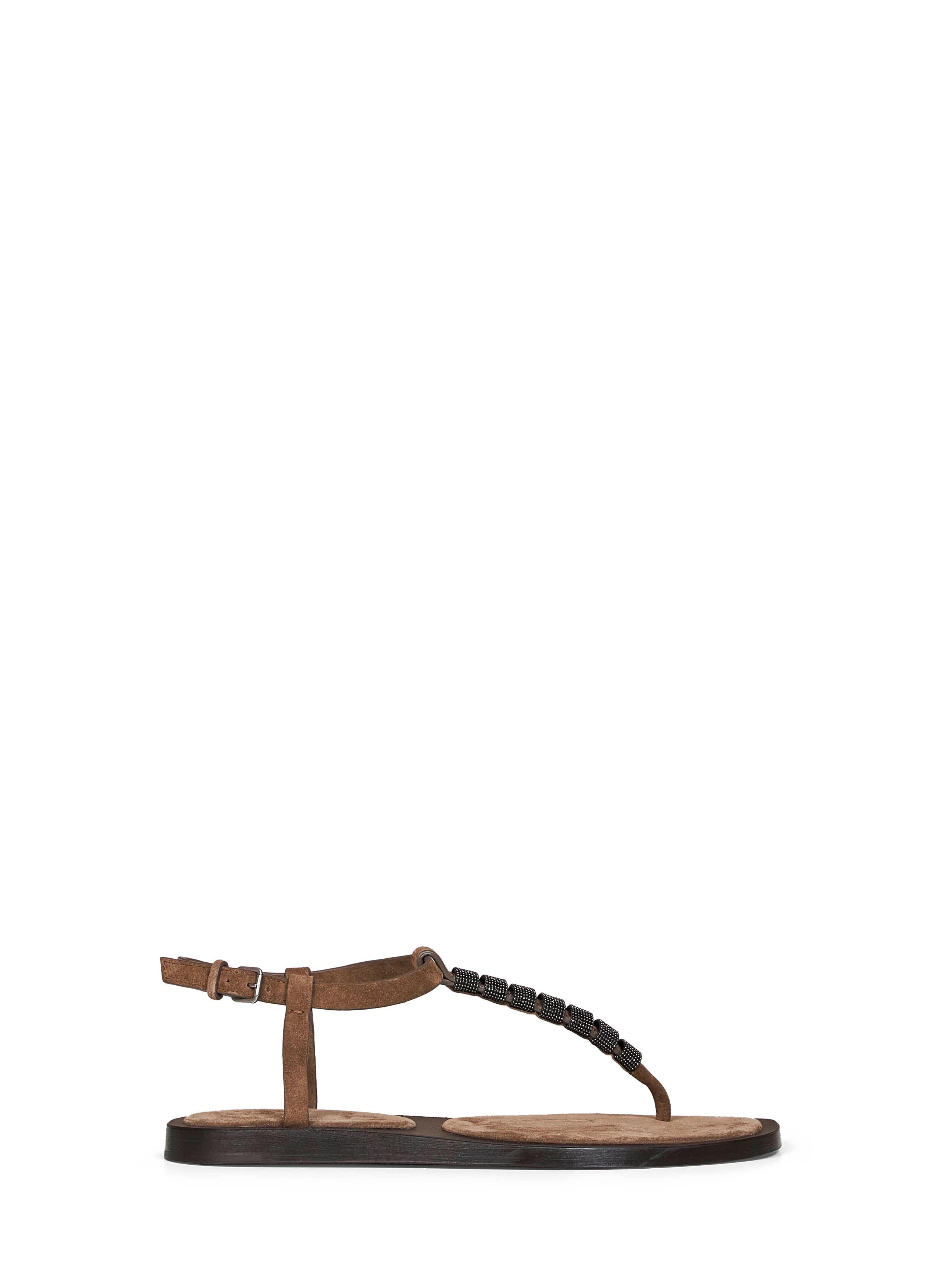 Brunello Cucinelli Women Brown Suede Thong Sandals With Monili