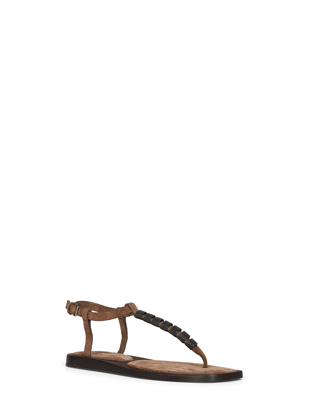 Brunello Cucinelli Women Brown Suede Thong Sandals With Monili