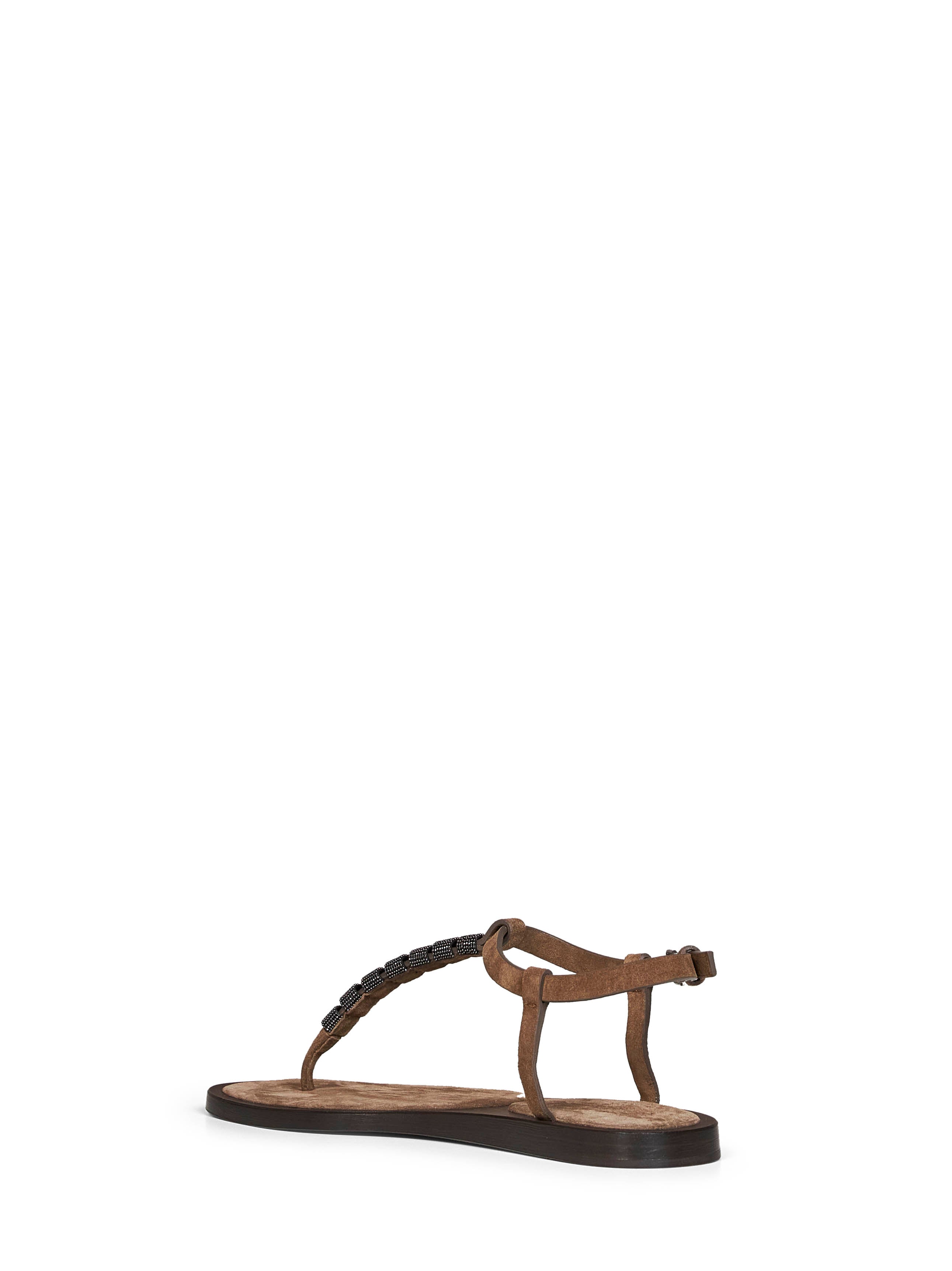 Brunello Cucinelli Women Brown Suede Thong Sandals With Monili
