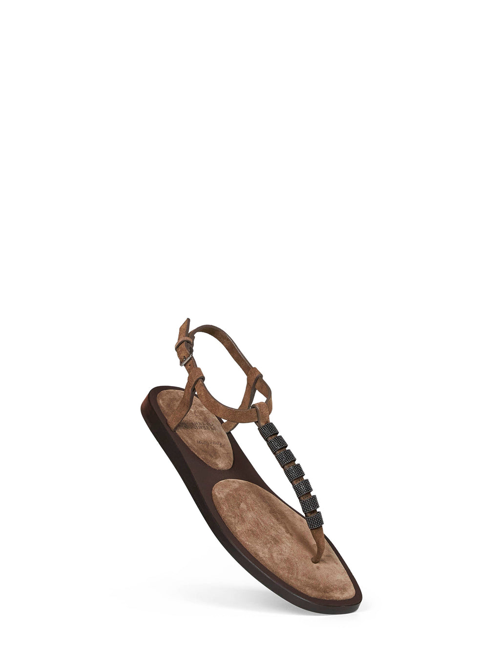 Brunello Cucinelli Women Brown Suede Thong Sandals With Monili