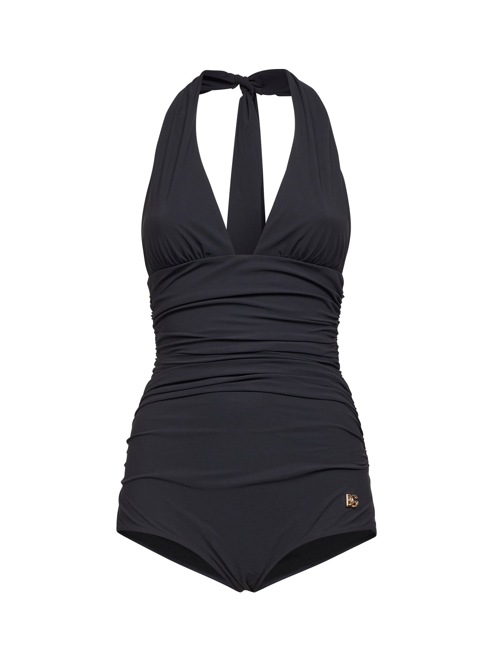 Dolce & Gabbana Women Black Sensitive Fabric Draped One-Piece Swimsuit