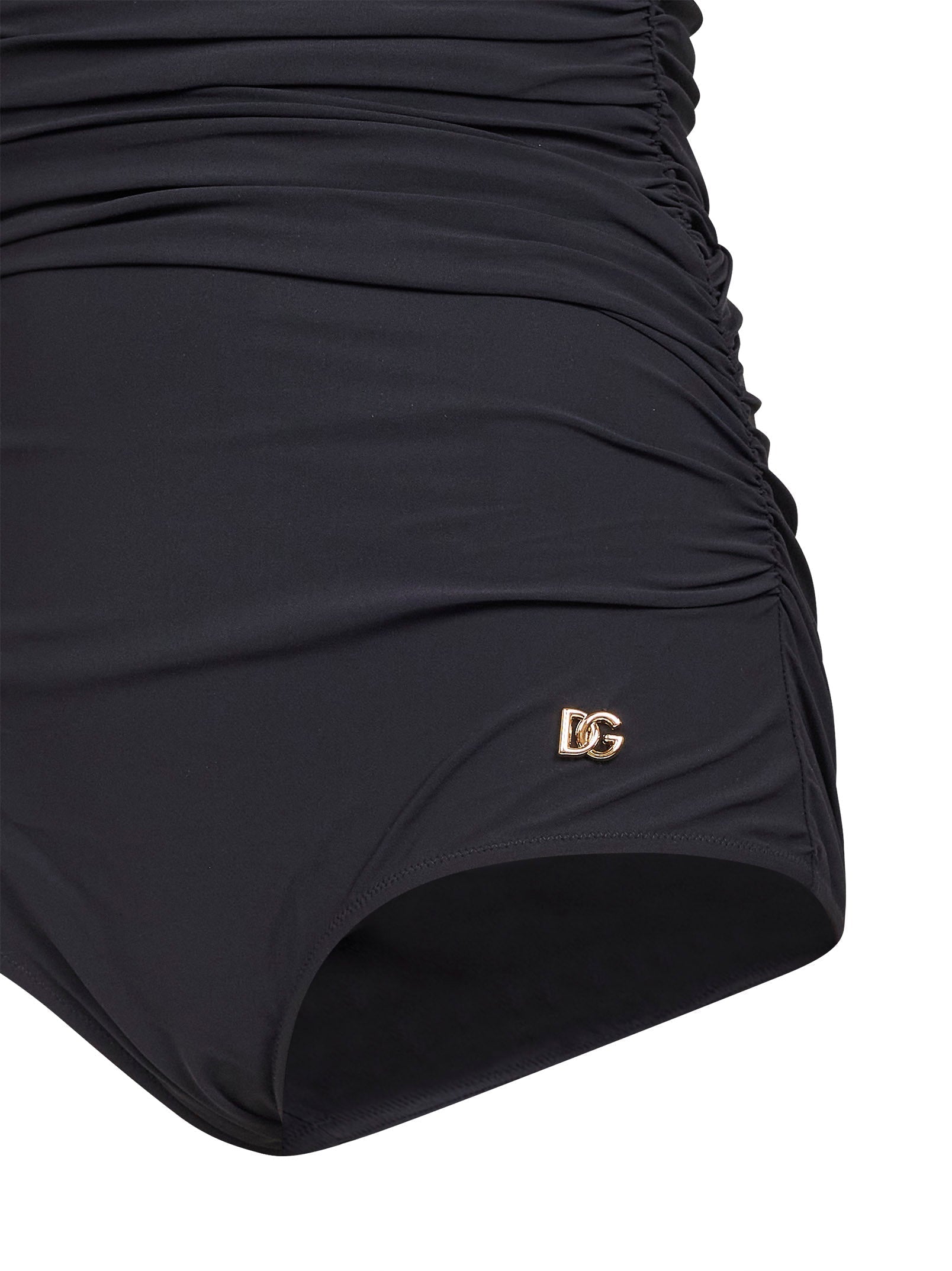 Dolce & Gabbana Women Black Sensitive Fabric Draped One-Piece Swimsuit