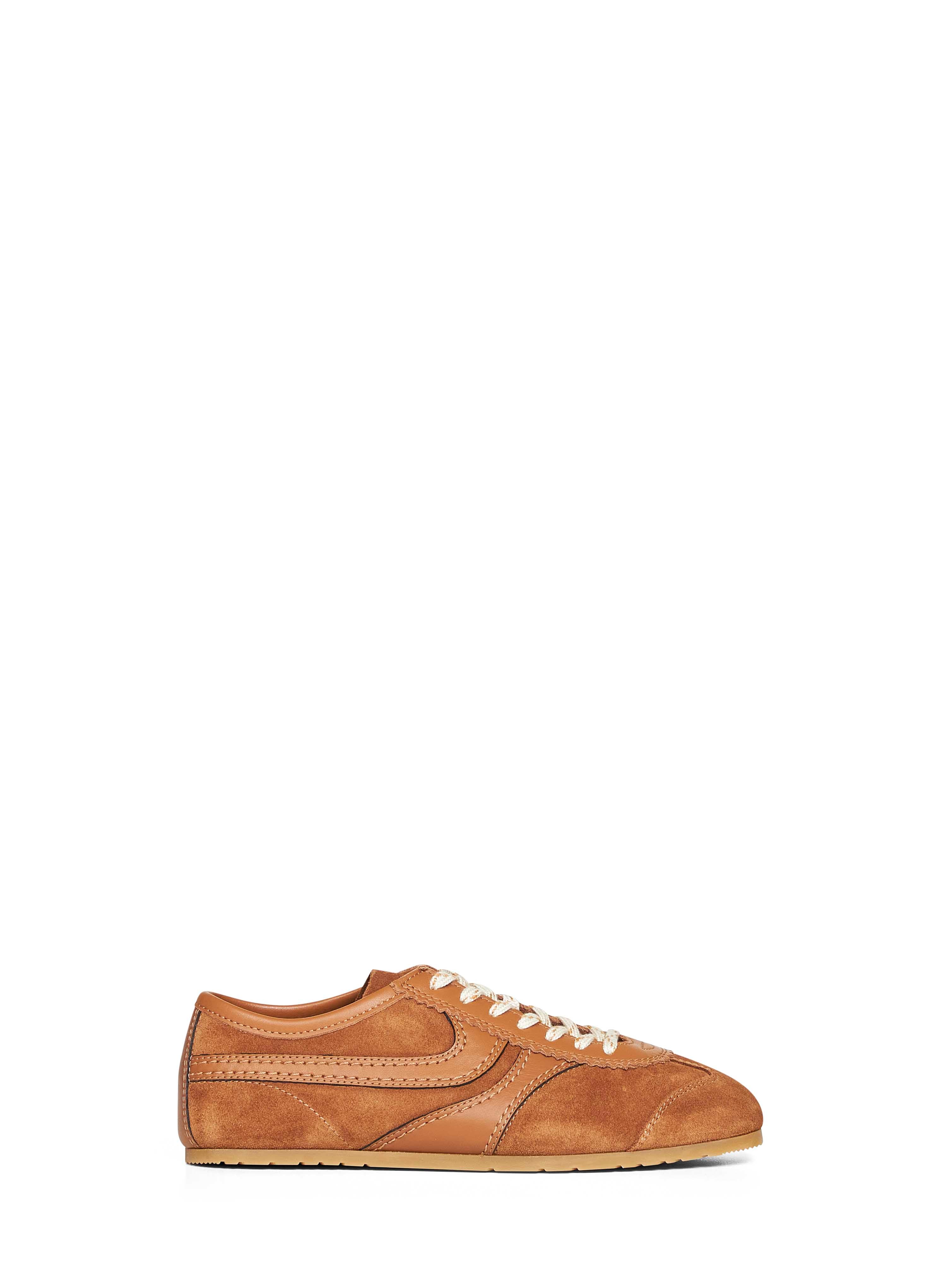 Dries Van Noten Women Tan Suede Sneakers With Leather Details