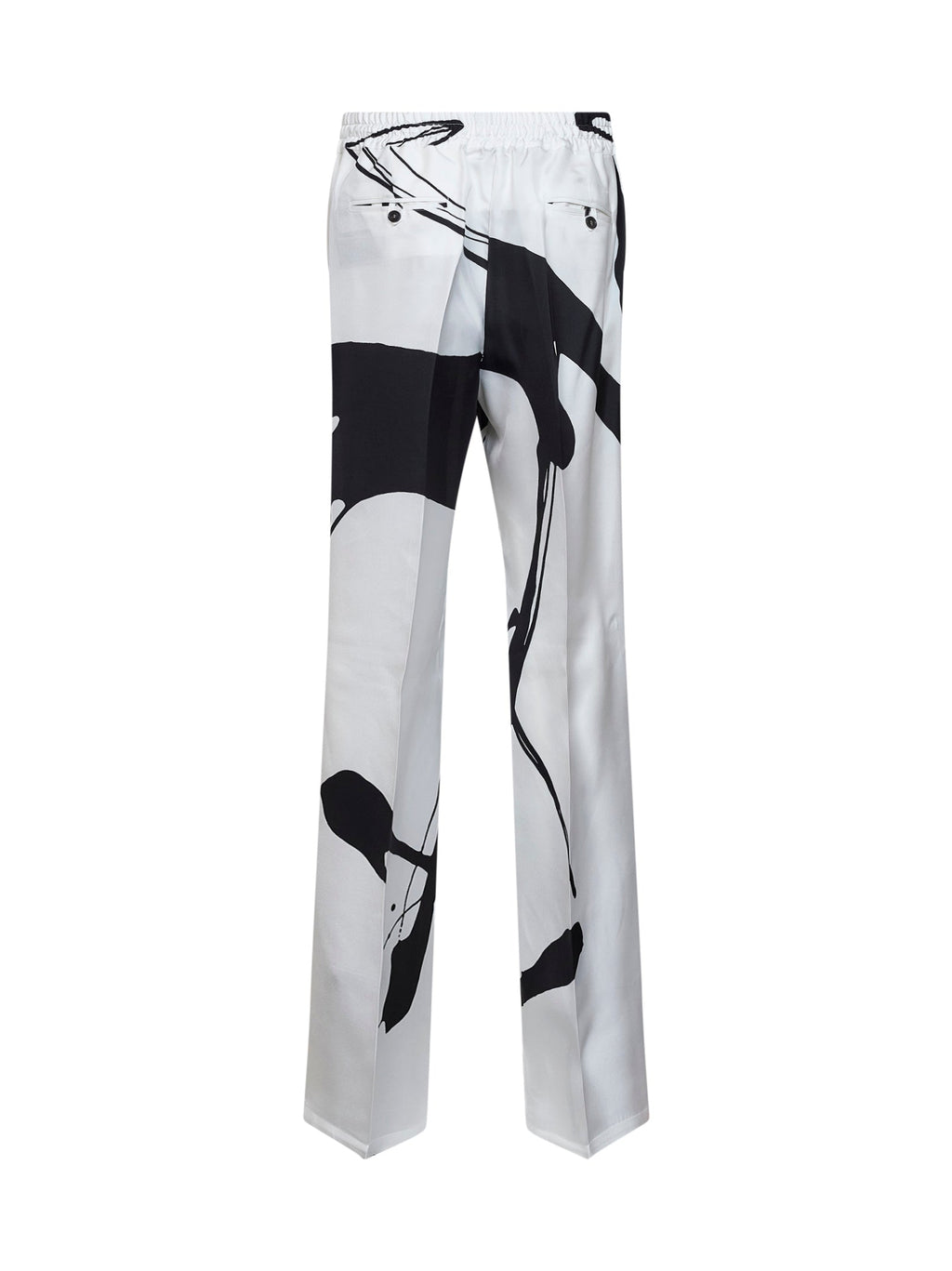 Kiton Women White And Black Printed Silk Trousers