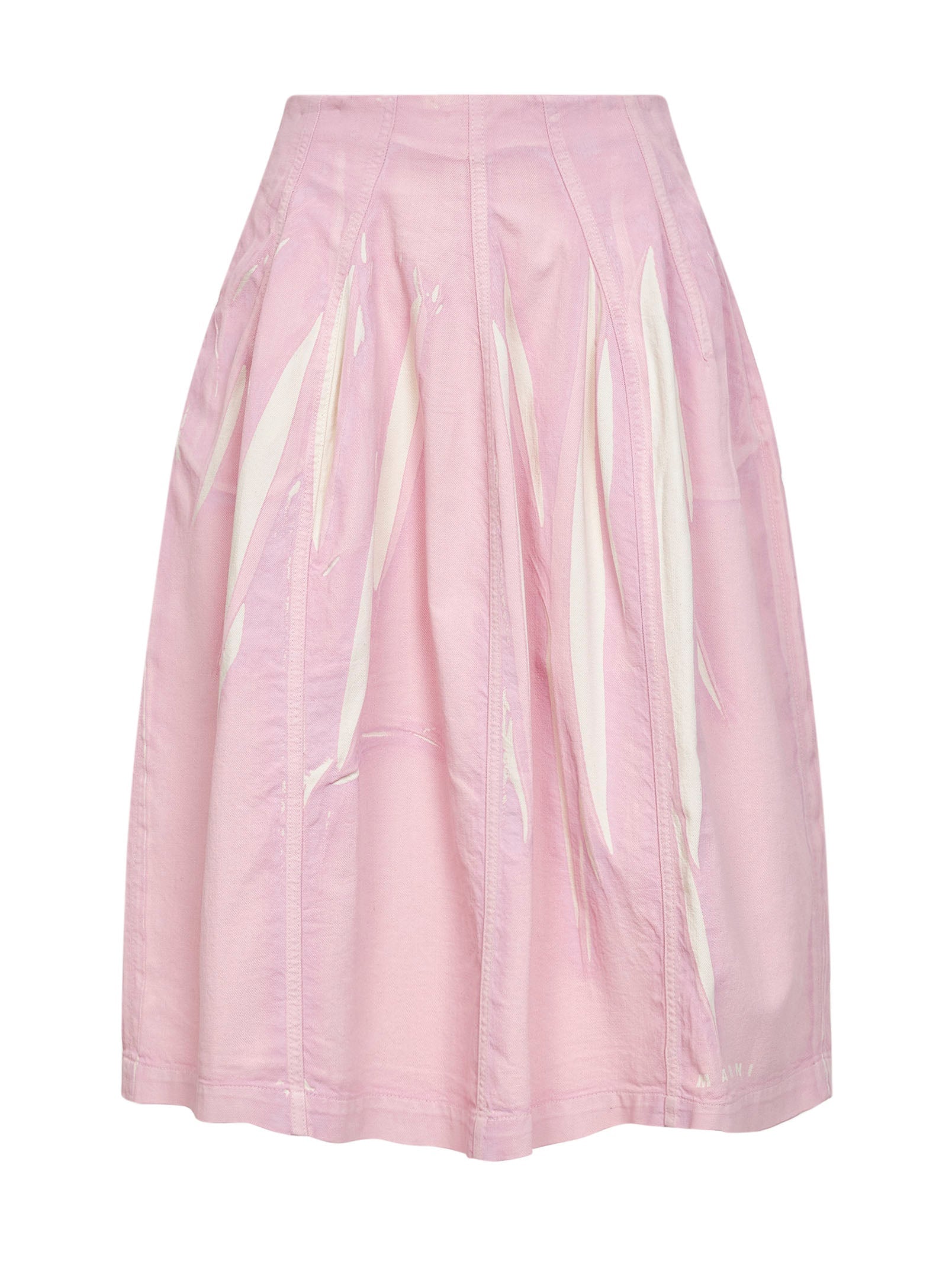 Marni Women Pink Screen-Printed Denim Flared Midi Skirt