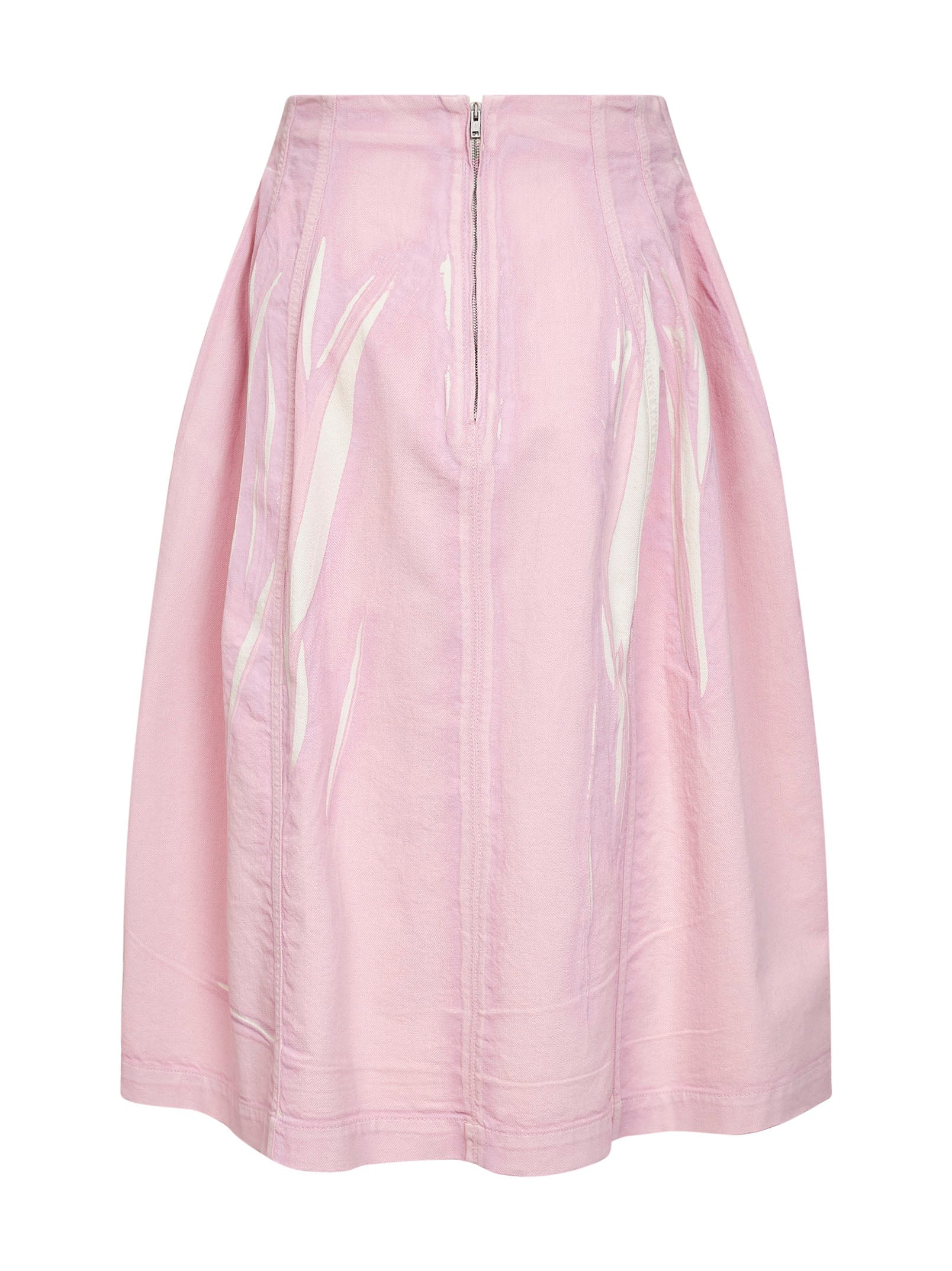 Marni Women Pink Screen-Printed Denim Flared Midi Skirt