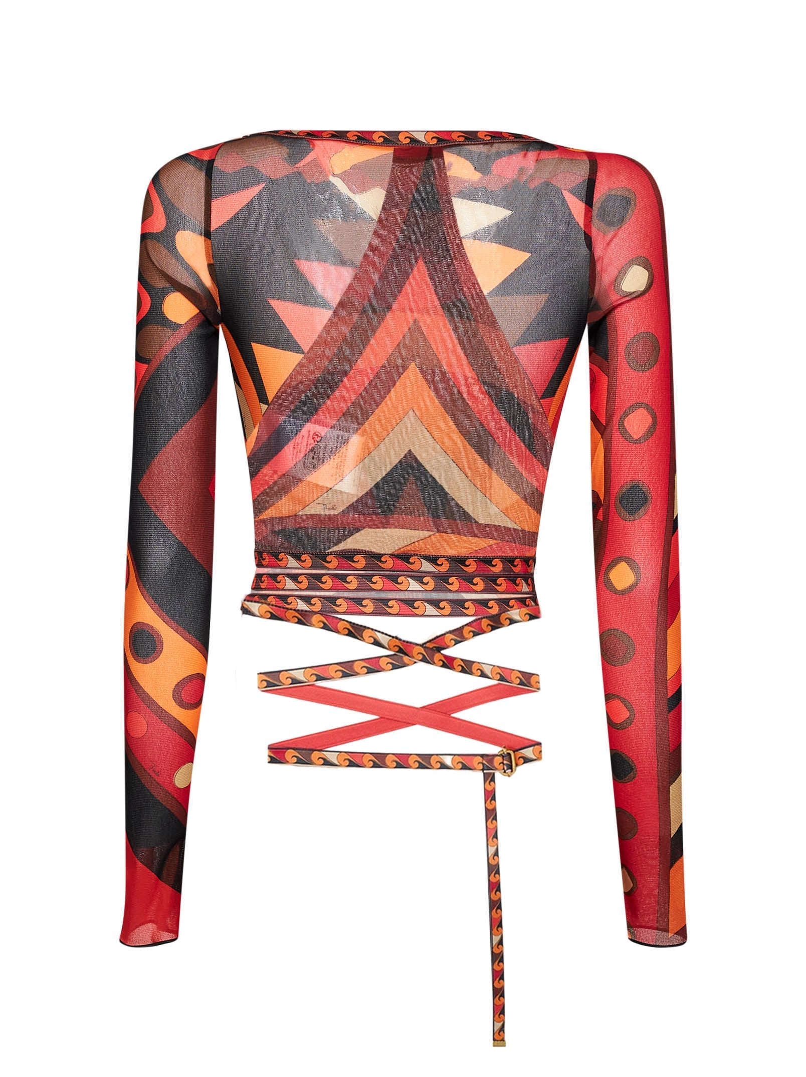 Pucci Women Orange And Black Vivara-Print Tulle Cropped Top