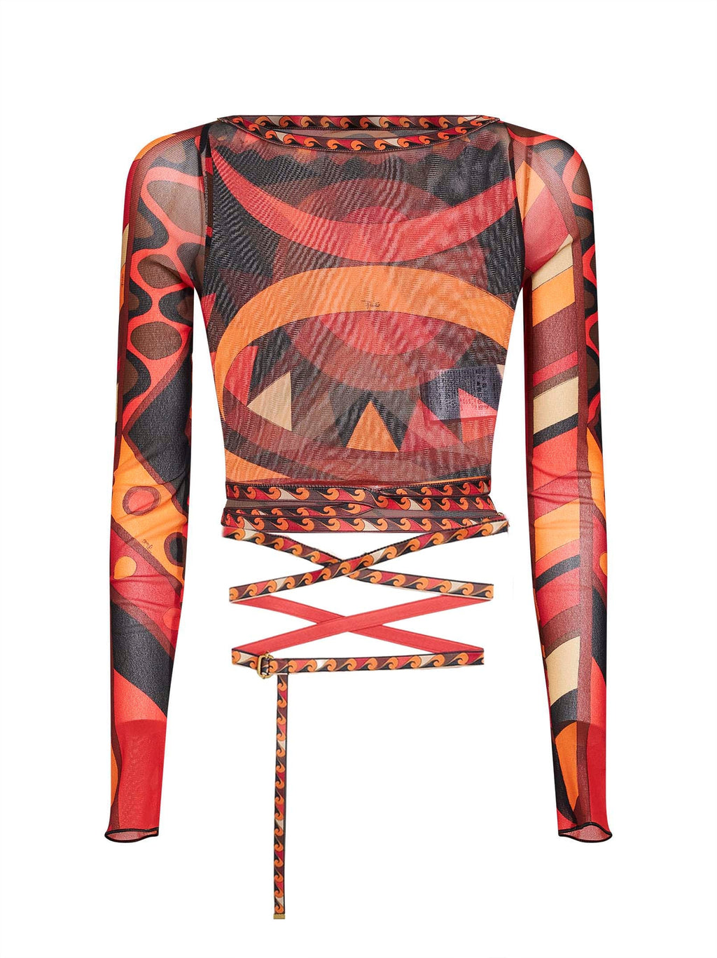 Pucci Women Orange And Black Vivara-Print Tulle Cropped Top