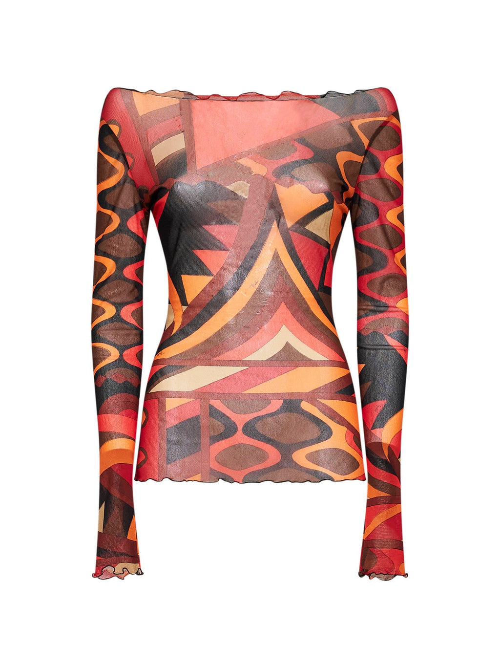 Pucci Women Orange And Black Vivara-Print Tulle Top